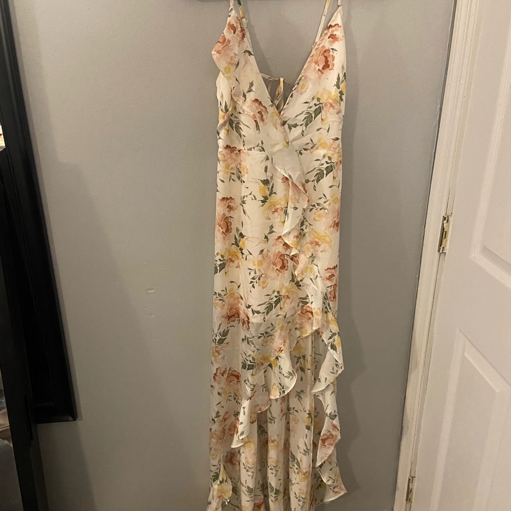 High Low White Floral Dress